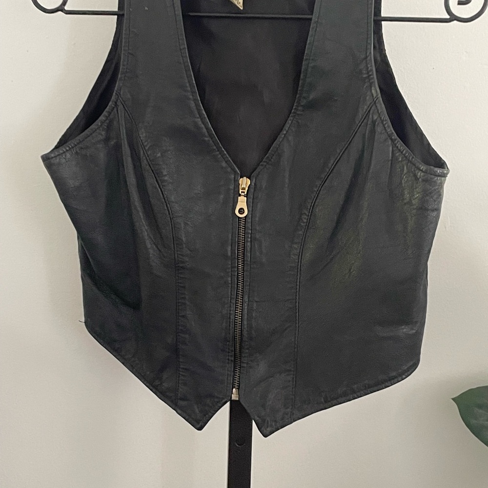 Black leather vest with front zipper